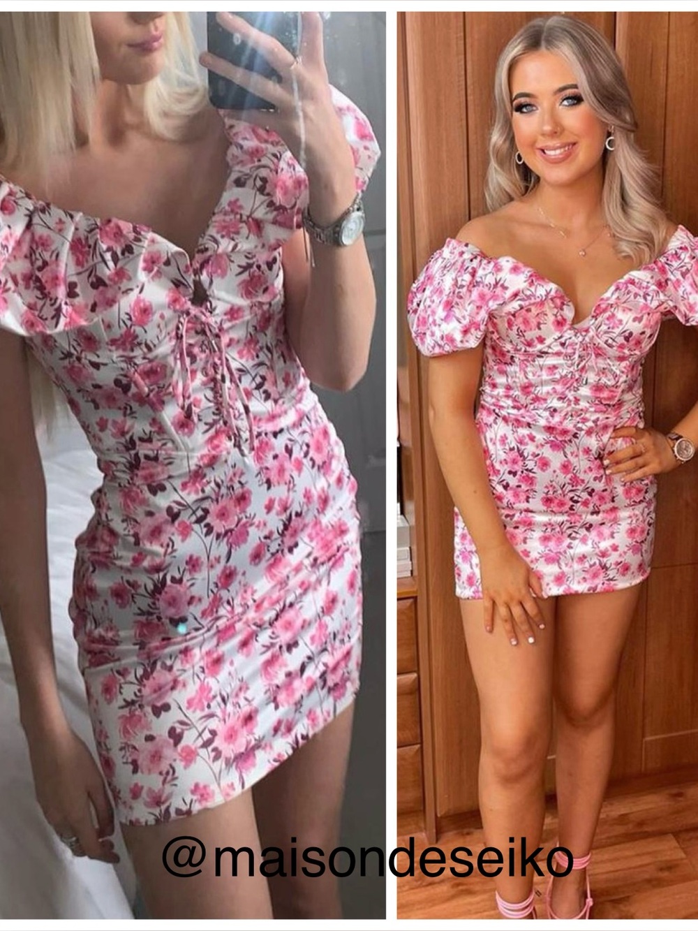 NWT Oh Polly Mini Dress White Pink Floral Satin Off Shoulder Like a Vision sz 2